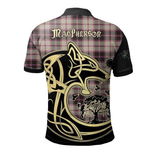 MacPherson Hunting Ancient Tartan Polo Shirt Viking Wolf For Sale - Image 2